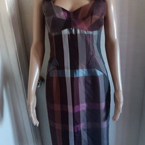 JOANA BARASHI  BURGUNDY SILVER CHECKERED SHOR DRESS WITH BUCKLES SIZE US 6